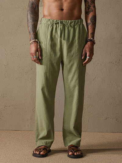 COOFANDY Men's Cotton Linen Harem Pants Drawstring Casual Cropped