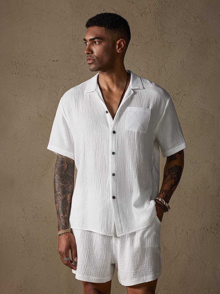 Casual Linen Short Sleeve Shirt Set Sets coofandystore 