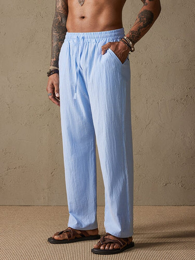 Cozy Drawstring Cotton Linen Straight Pants Pants coofandystore Blue M 