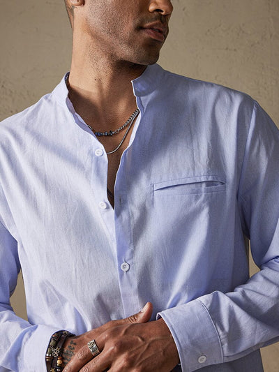 Cotton Linen Stand Collar Button Casual Shirt Shirts coofandystore 