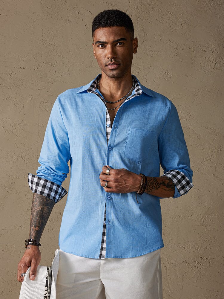 Coofandy Linen Style Long Sleeves Plaid Collar Shirt Shirts coofandy 