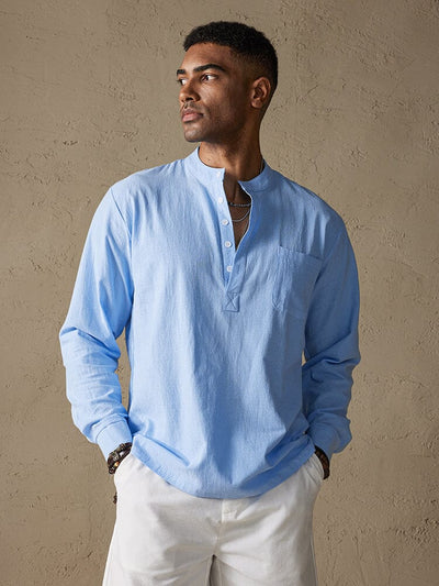 Linen V-neck Beach Long-sleeved Shirt Shirts & Polos coofandystore 