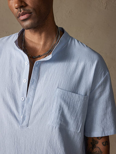 Fashion Cotton Linen Half Button Shirt Shirts coofandystore 