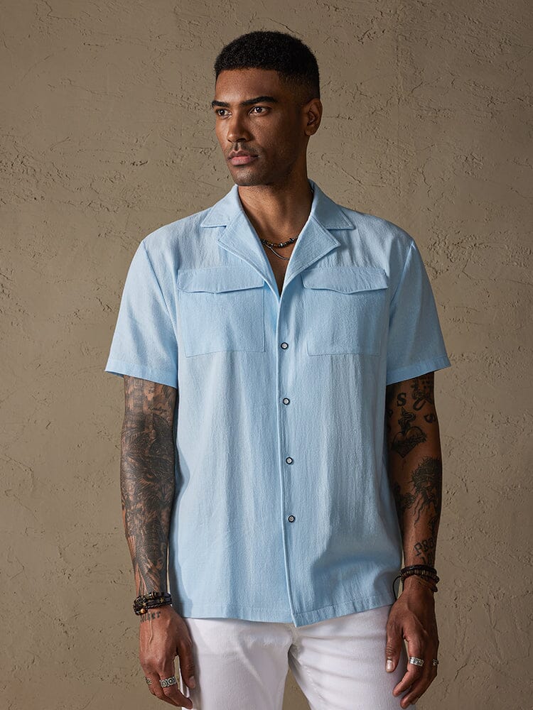 Cozy Solid Beach Cotton Linen Shirt with Pockets Shirts coofandystore Light Blue S 