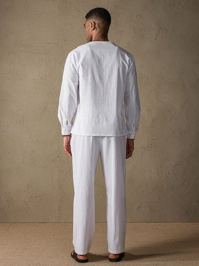 Solid Color Long Sleeve Casual Cotton Linen Set Sets coofandystore 