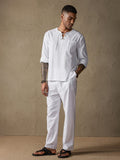 Solid Color Long Sleeve Casual Cotton Linen Set Sets coofandystore 