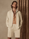 Casual Solid Color Cotton Linen Beach Shirt Set Sets coofandystore Apricot S 