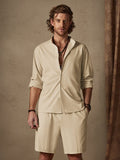 Casual Solid Color Cotton Linen Beach Shirt Set Sets coofandystore 