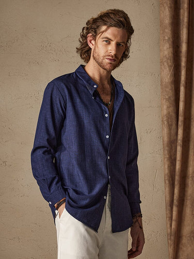 Linen Style Long Sleeve Shirt Shirts coofandy Navy Blue M 