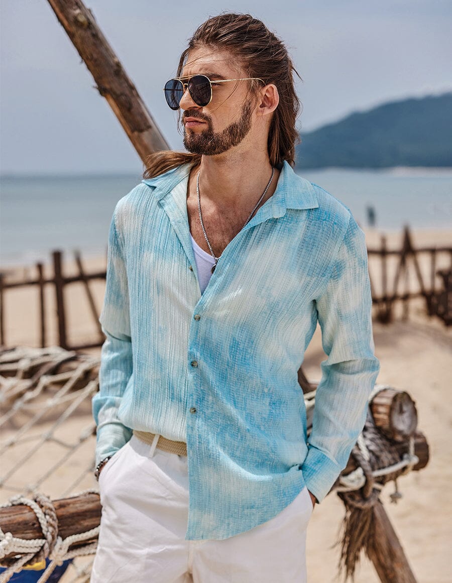 tie dye dress shirt Audrey #1 Collar 3/4 Sleeve Long Length Cotton Stretch (Ti color tee from our basics collection for an easy weekend look Ninety Percent + Organic Cotton