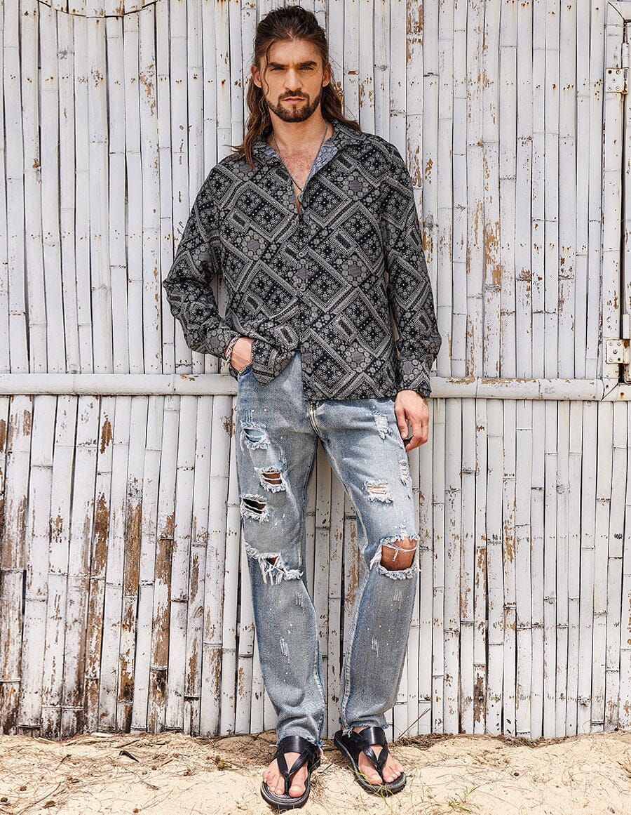 Pattern Texture Shirt, Black / XL