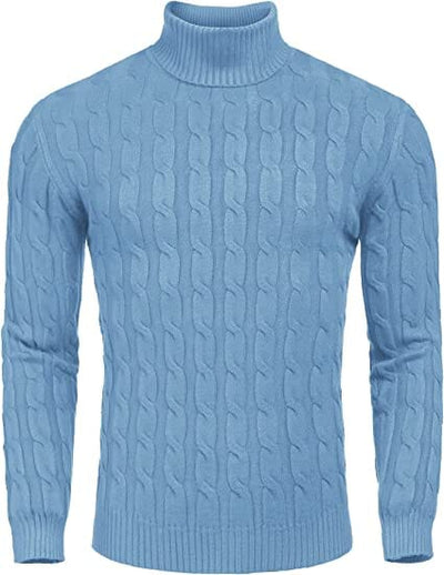 Slim Fit Turtleneck Twisted Knitted Pullover Sweater (US Only) Sweaters COOFANDY Store Light Blue XS 