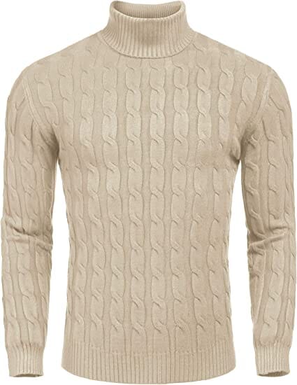 Slim Fit Turtleneck Twisted Knitted Pullover Sweater (US Only) Sweaters COOFANDY Store Light Khaki XS 