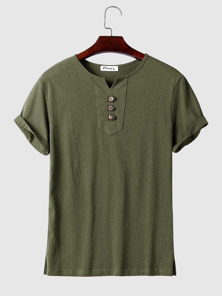 Coofandy V neck Linen T shirt T-Shirt coofandystore Army Green M 