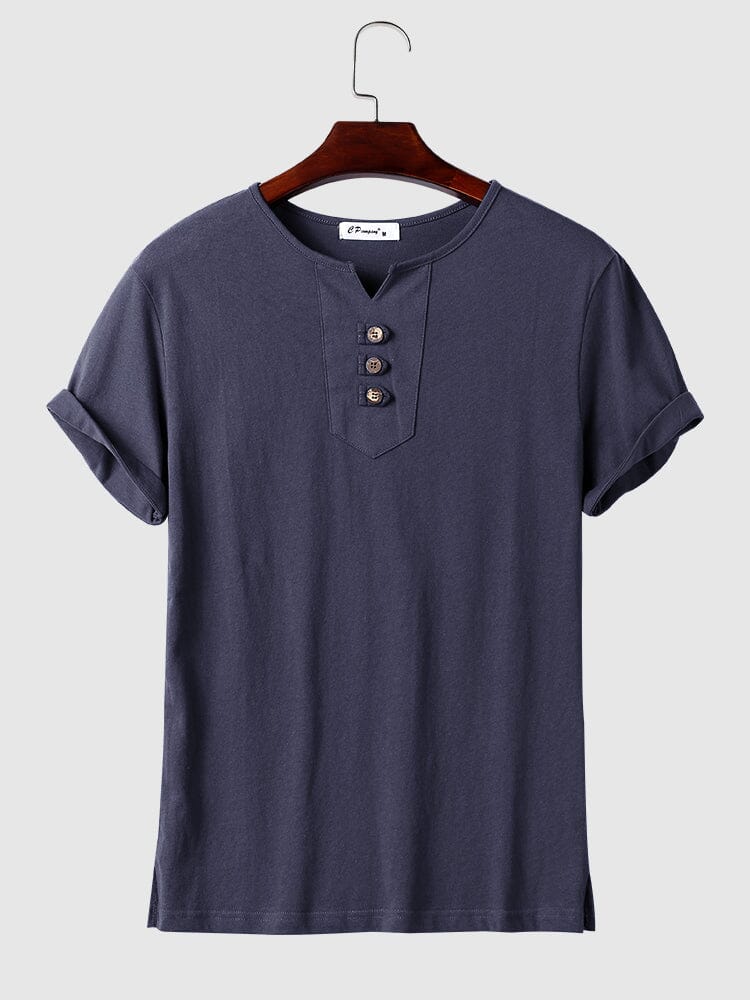 Coofandy V neck Linen T shirt T-Shirt coofandystore Navy Blue M 