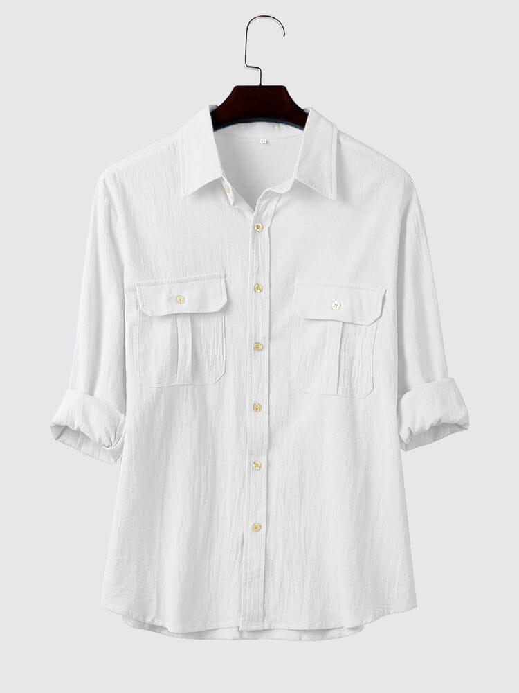 Coofandy long sleeves shirt with two pockets Shirts coofandystore White S 
