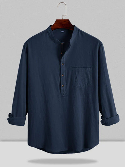 Loose Linen Style Casual Shirt with Pocket coofandystore Navy Blue S 
