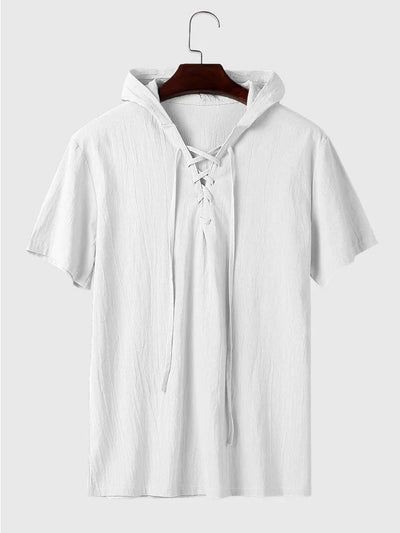 Short Sleeve Tie Hooded Shirt coofandystore White S 