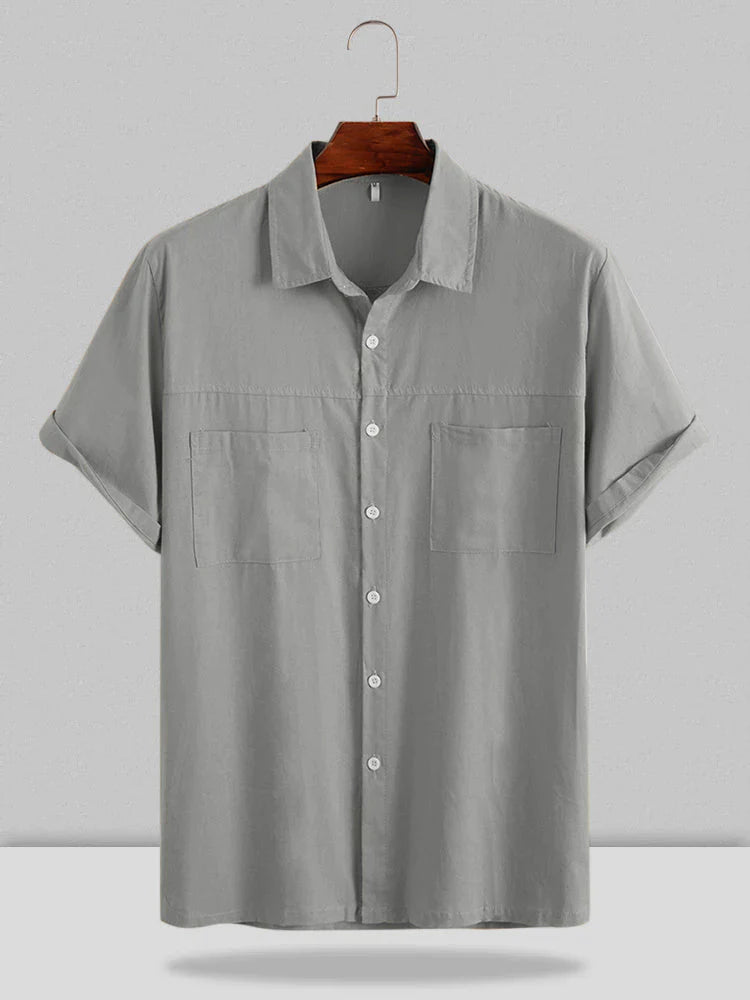 Linen Style Short Sleeve Two Pocket Shirt coofandystore Grey S 