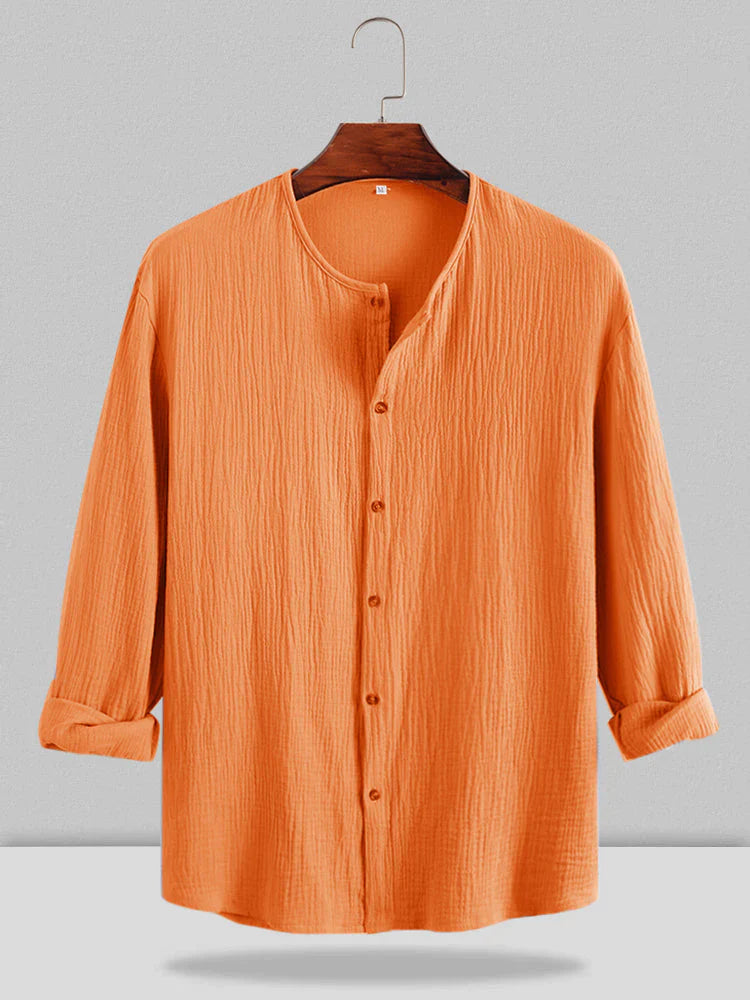 Double Wrinkled Long Sleeve Shirt coofandystore Orange S 