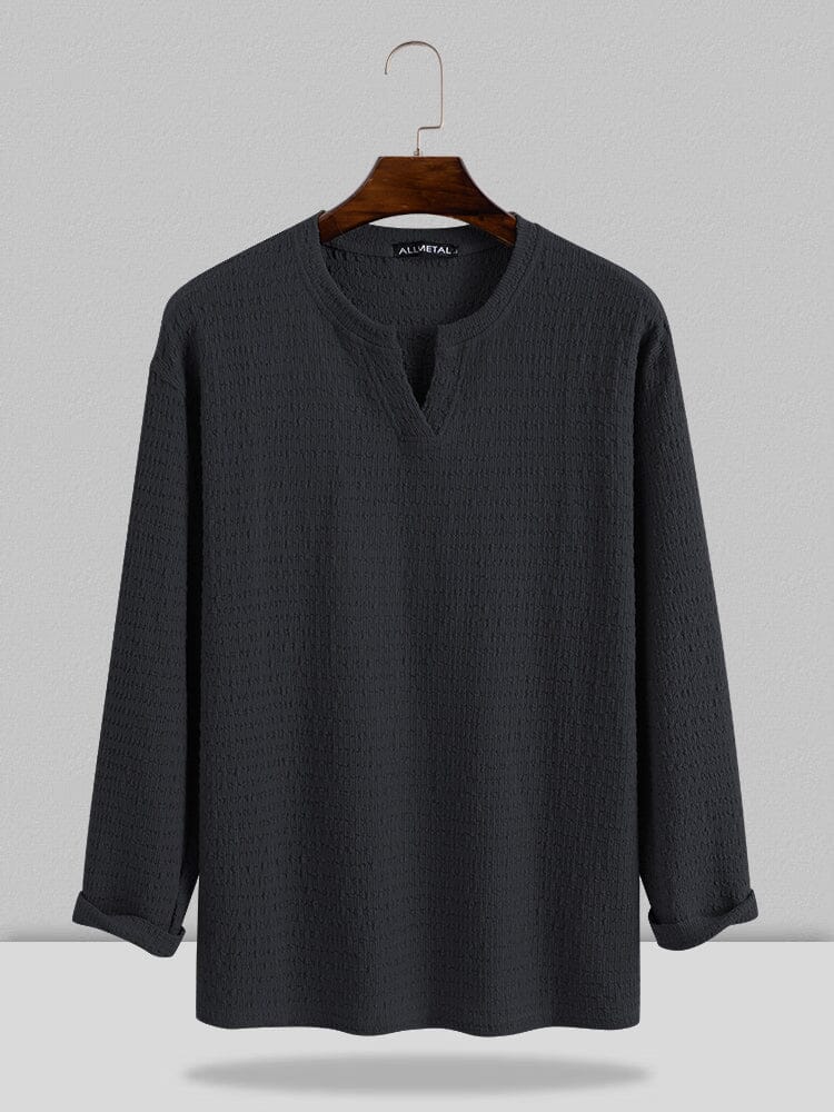 Coofandy Small V-neck long-sleeved Shirt Shirts coofandystore Grey M 