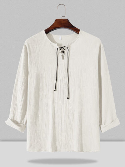 Coofandy Solid Color Trend Linen Top Shirts coofandystore White M 