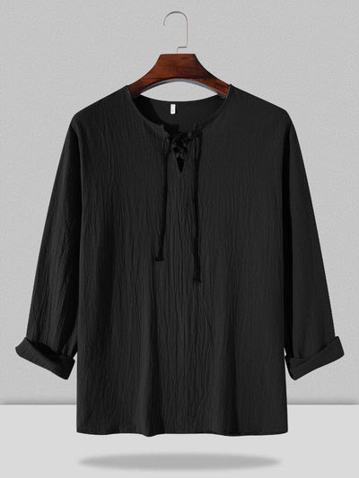 Coofandy Solid Color Trend Linen Top Shirts coofandystore Black M 