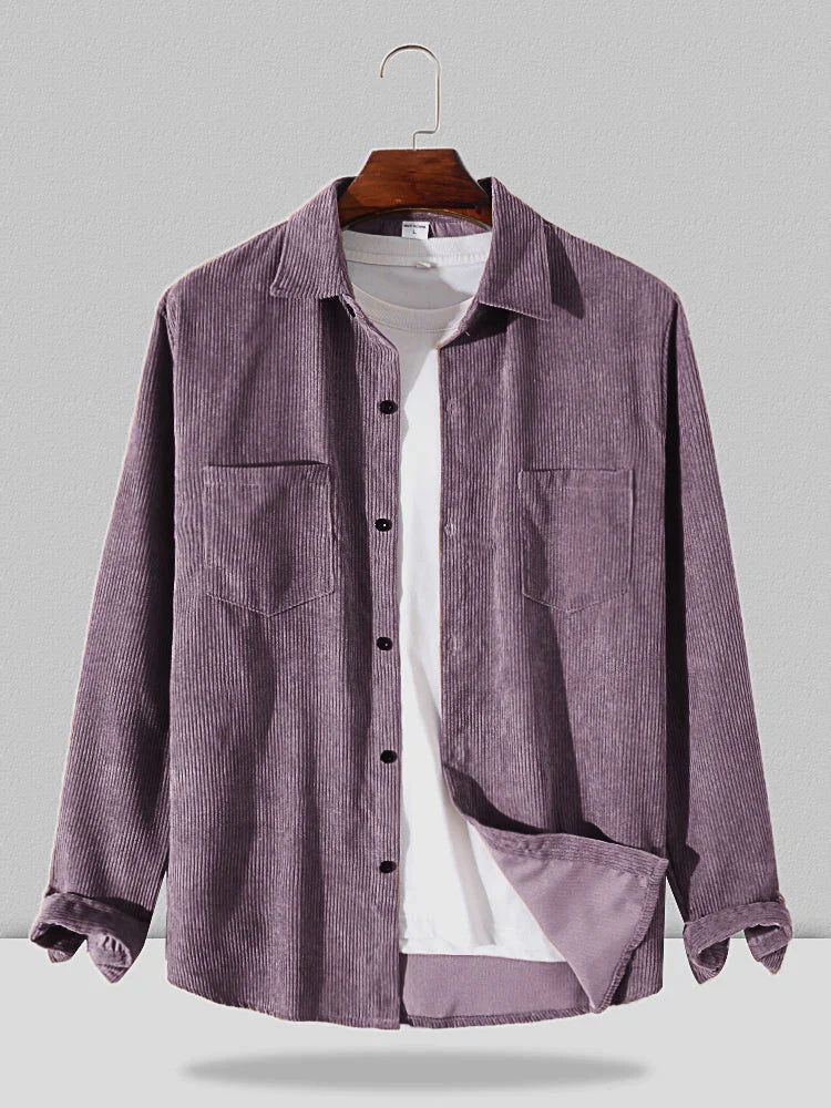 Corduroy Solid Color Thickened Shirt coofandystore Purple M 