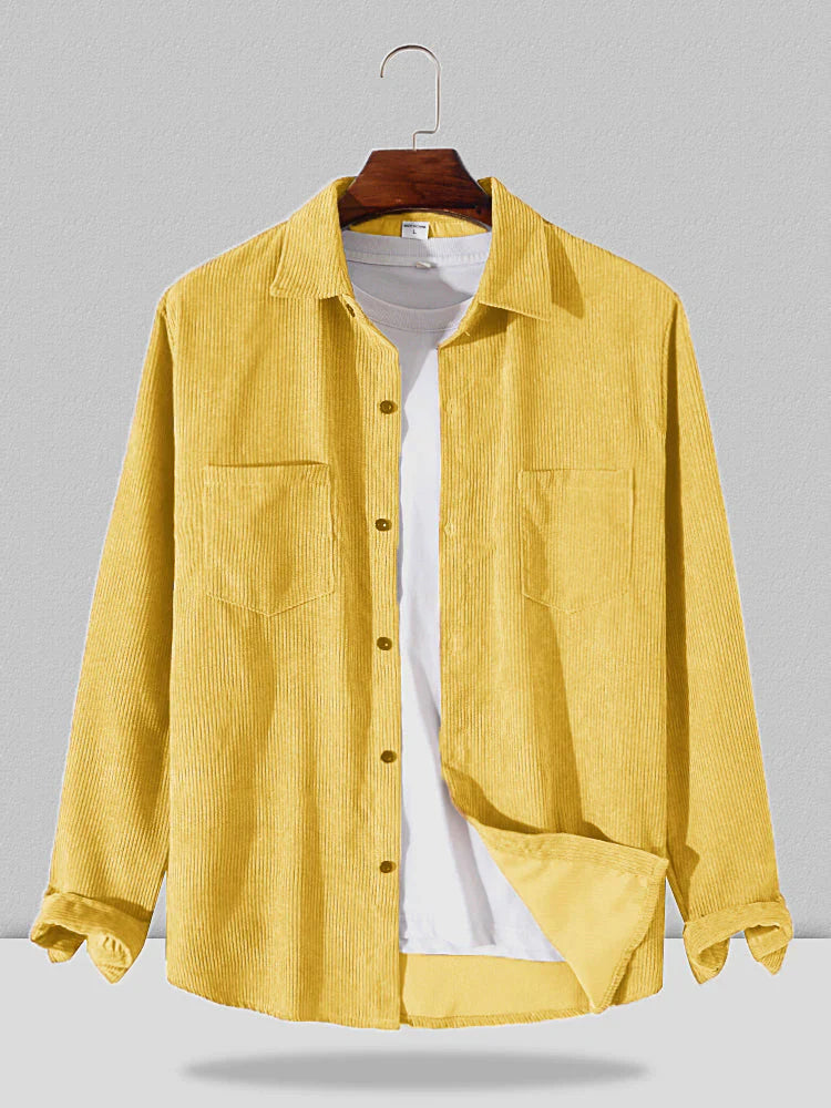 Corduroy Solid Color Thickened Shirt coofandystore Yellow M 