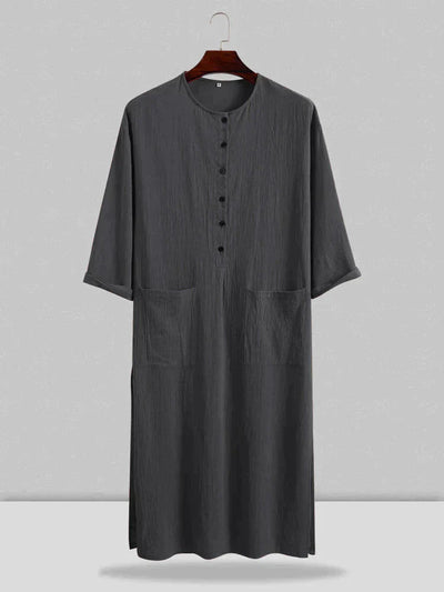 Long Cotton Linen Style Slit Shirt Robe coofandystore Grey S 
