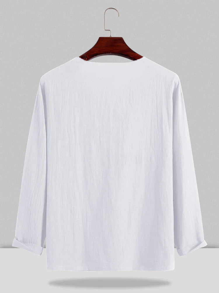 Linen Style V-neck Long-sleeved Shirt coofandystore 