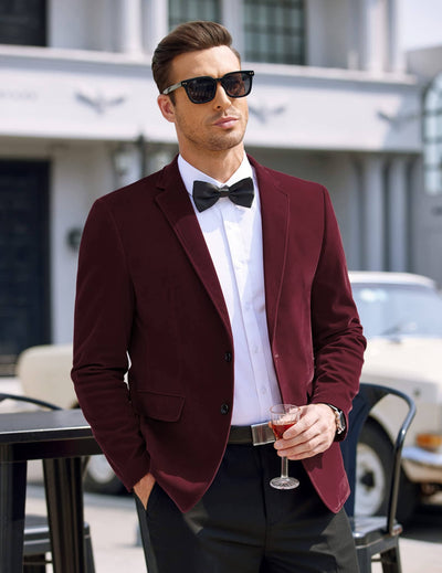 Two Button Slim Fit Blazers Retro Tuxedo Suit Jackets (US Only) Blazer coofandy Maroon S 