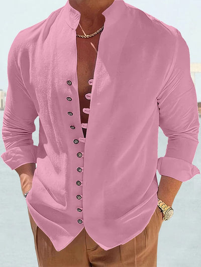Cotton Linen Long Sleeve Solid Shirt Shirts coofandystore Pink M 