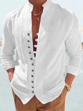 Cotton Linen Long Sleeve Solid Shirt Shirts coofandystore White M 