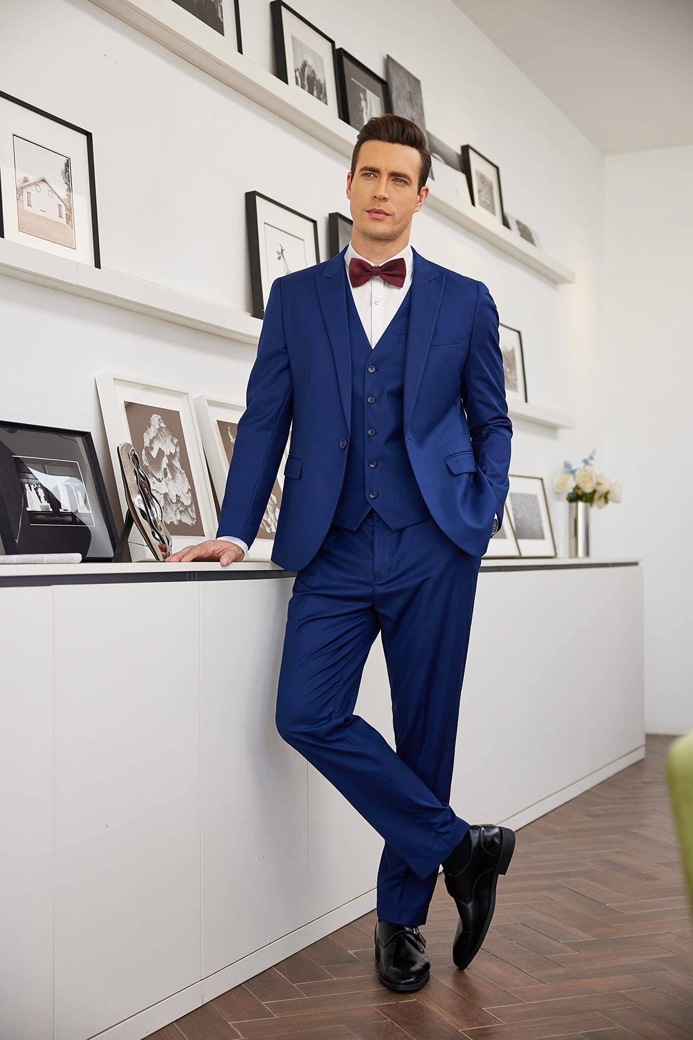 3 Piece Suits Set Tuxedo Prom Blazer Vest Pants Set (US Only) Suit Set coofandy Navy Blue S 