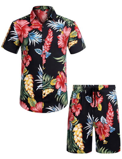 Coofandy Floral Hawaiian Sets (US Only) Sets coofandy Navy & Red S 