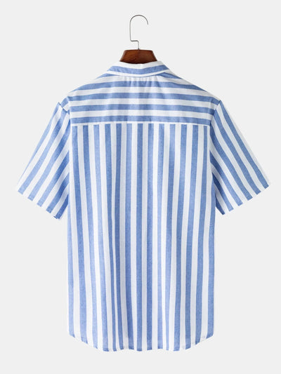 Striped Linen Short Sleeve Beach Shirt coofandystore 