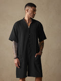 Cotton Stand Collar Jumpsuit Jumpsuit coofandystore Black S 