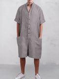 Stand Collar Cotton Linen Jumpsuit Jumpsuit coofandystore 