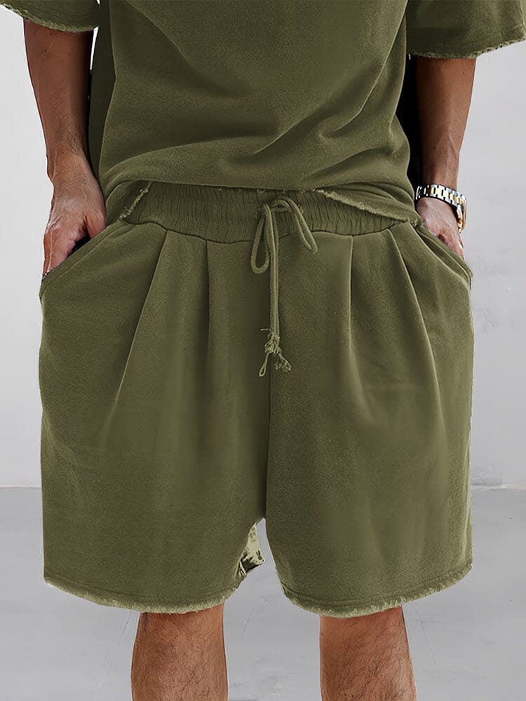 Casual Loose Fit Pure Cotton Sports T-shirt/ Sports Shorts Sports coofandystore Shorts-Army Green M 