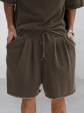Casual Loose Fit Cotton Sports Tee/ Sports Shorts Sports coofandystore Shorts-Brown M 