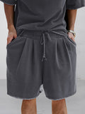 Casual Loose Fit Cotton Sports Tee/ Sports Shorts Sports coofandystore Shorts-Dark Grey M 