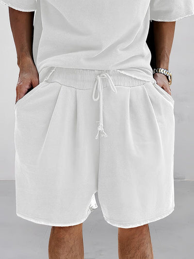 Casual Loose Fit Pure Cotton Sports T-shirt/ Sports Shorts Sports coofandystore Shorts-White M 