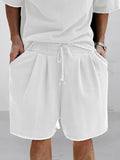 Casual Loose Fit Cotton Sports Tee/ Sports Shorts Sports coofandystore Shorts-White M 