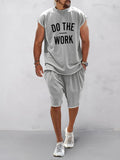 Casual Loose Fit Word Printed Sports Set Sports Set coofandy Light Gray M 