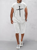 Cozy Crucifix Graphic Tracksuits Set Sports Set coofandy White M 