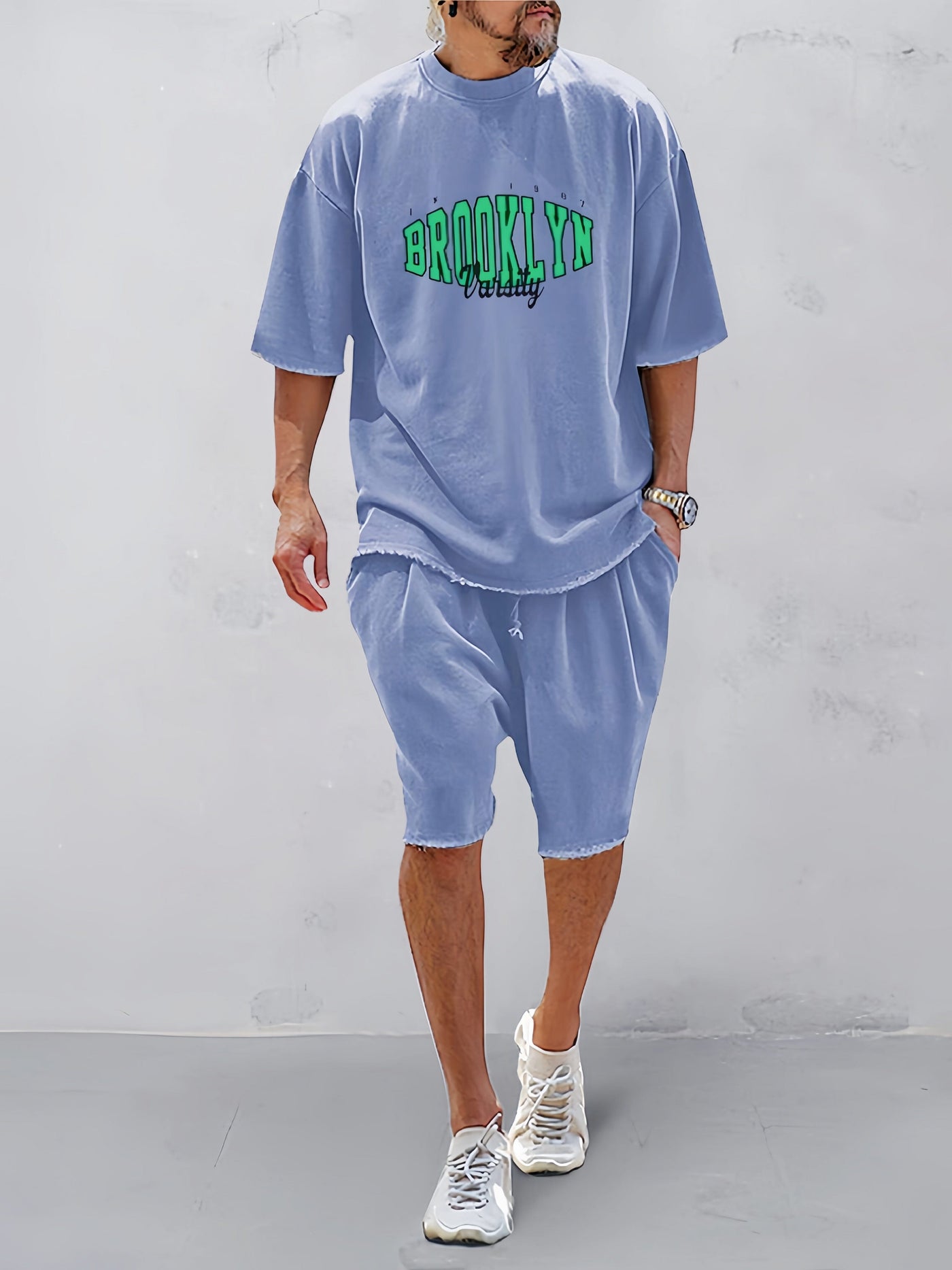Casual Word Printed Tracksuit Set Sports Set coofandy Clear Blue M 