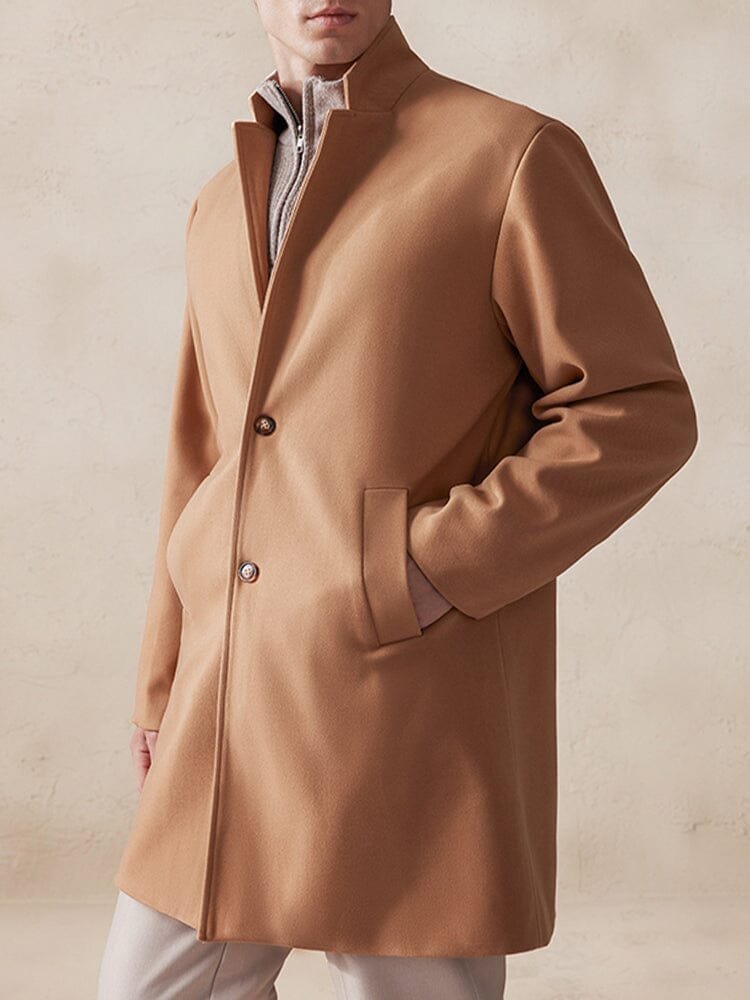 Comfy Stand Collar Tweed Coat Coat coofandy Brown M 