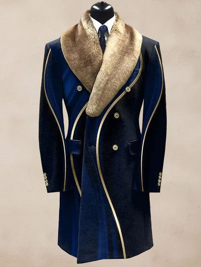 Stylish Windproof Fur Collar Coat Coat coofandy Dark Blue M 