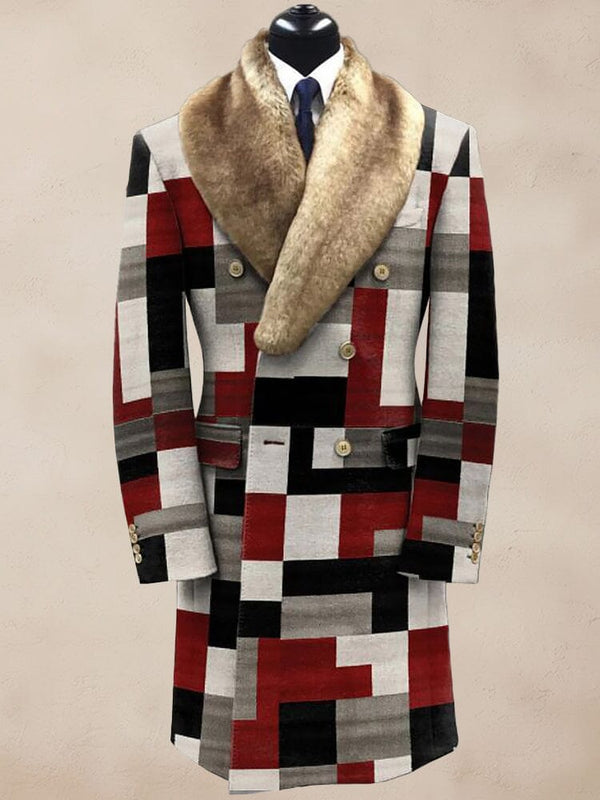 Stylish Color Block Fur Collar Coat Coat coofandy Red M 